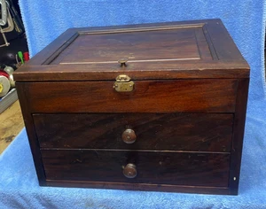 OLD 2 Drawer & Lid Wooden Spool / Sewing Storage Cabinet - Picture 1 of 16