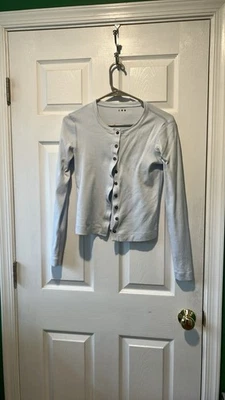Women's pale Blue Cardigan 3 dots small crew neck 100% cotton - Image 1 of 4