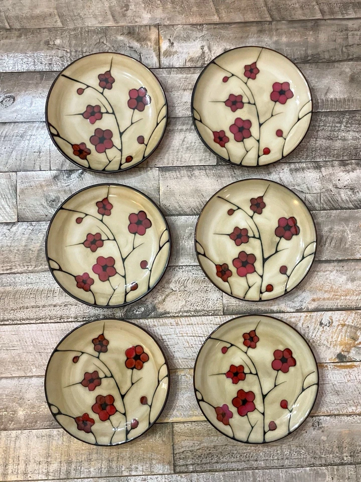 普法尔茨格拉夫阿斯特沙拉盘 6 件装米色红色罂粟花石器 8 3/8 英寸 — 第 1/4 张图片