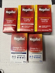 MegaRed Fish & Krill Oil Omega 3 Fatty Acid Supplement 5pc Lot 🔥NEW🔥 - Picture 1 of 2