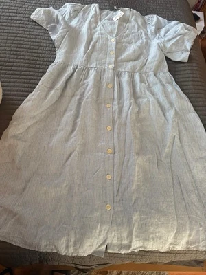 Madewell Cassie Linen Button Front Midi Dress Blue White Striped NWT Sz 2X - Image 1 of 4