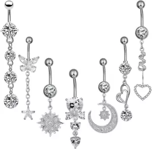 14G Stainless Steel Belly Button Rings for Women CZ Navel Body Piercing Jewelry - Picture 1 of 6