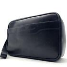 Salvatore Ferragamo Second Bag Clutch Logo Leather Black for Present FROM JAPAN