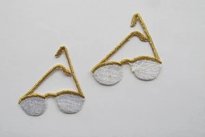 #2438 Lot 2Pcs White,Gold Eye Glasses Embroidery Iron On Applique Patch - Picture 1 of 1