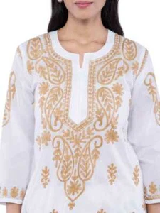 Kurta Damen Chikan Stickerei Baumwollmischung gerade - Bild 1 von 3