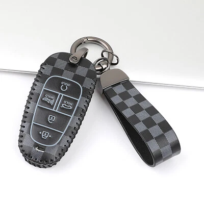 Black Leather For 2020 2021 Hyundai Sonata Nexo 5 Buttons Key Fob Bag Cover Case - Image 1 of 4