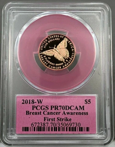2018-W $5 Breast Cancer Awareness Commem PROOF Gold PCGS PR70 DCAM FIRST STRIKE Cover