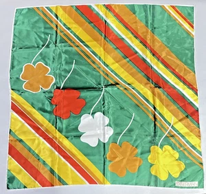 Vintage St. Germain Green Yellow White & Orange 4 Leaf Clover 100% Acetate Scarf - Picture 1 of 6