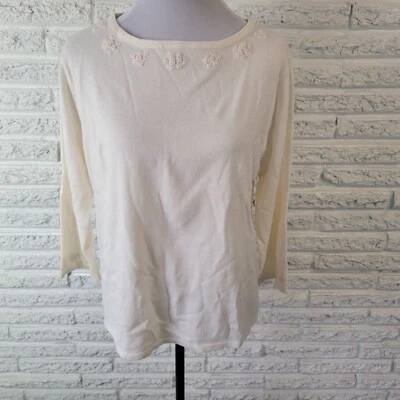 Sag Harbor Womens Top Extra Large 3/4 Sleeve White Acrylic Soft Embroidered — 第 1/4 张图片