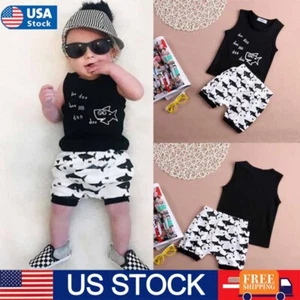 Newborn Baby Boys Shark Tops Sleeveless T-shirt +Shorts Clothes Boys Clothes Set - Picture 1 of 10