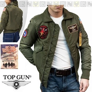 Giubbotto Giubbino Bomber TOP GUN CWU-45 CWU45 Colletto 4 Patch Invernale VERDE - Photo 1/9