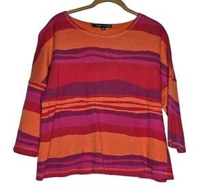Gudrun Sjoden Womens Striped Cotton Top M Multicolor Bright Knit Pink Orange - Picture 1 of 8