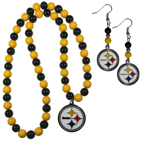 Pittsburgh Steelers Fan Bead Earrings and Necklace set Cover