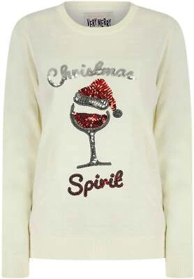 CHRISTMAS Weihnachten Santa Wein Damen Weihnachtspullover Creme Sweatshirt Langarm Damen
