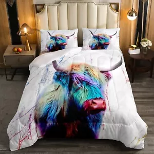 Highland Cow Comforter Set Queen,Western Cow Print Bedding Set for Kids Boys ... - Picture 1 of 4