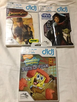 LOT of 3 - Didj LeapFrog Learning Games Math Spongebob Star Wars Indiana Jones - Image 1 of 2