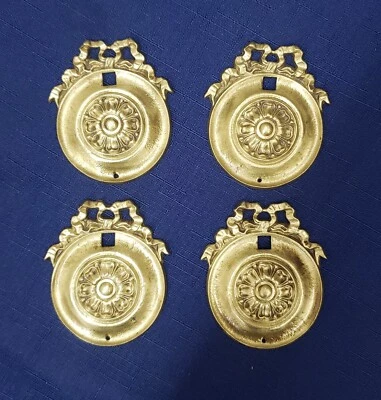 4 Restored Solid Brass Ornate Bed Bolt Covers 2 1/4" x 3"  GS00400 - Image 1 of 4