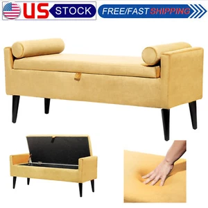 47 Inch Storage Ottoman Bench For Living Room Long Seat Footstools With Pillow - Picture 1 of 9
