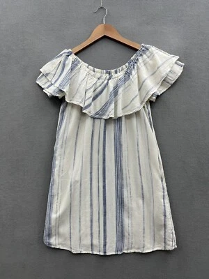 Vestido Corto Niña Krazy Para Mujer XS Algodón a Rayas Fuera del Hombro Volantes Foto 1 de 4