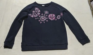 Girl's Sweatshirt Size 8 OSH KOSH B'GOSH Navy Blue & Embellished Pink Flowers! - Picture 1 of 12