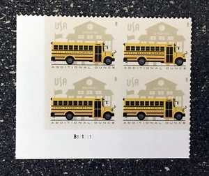 2023USA #5740 Additional Ounce Rate - School Bus - Plate Block of 4 Mint - Picture 1 of 4