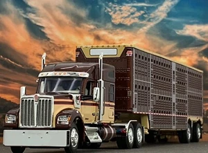 1/64 DCP KENWORTH W990 76" SLEEPER & WILSON CATTLE TRAILER - Picture 1 of 8