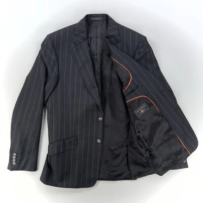 CROMBIE Pinstriped Blazer UK40L IT50L Black Charcoal Grey  super 110 Regular Fit - Image 1 of 4