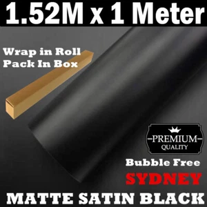1 Meter x 152CM Matte Satin Black Car Vinyl Wrap Car Vinyl Stickers Decals Film - Picture 1 of 8