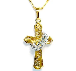 Collar Cruz Claddagh, Chapado en Oro 18k con Corona Chapada en Platnio 18k - Imagen 1 de 7