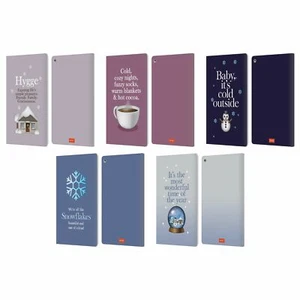 OFFICIAL emoji® WINTER QUOTES LEATHER BOOK WALLET CASE COVER FOR AMAZON FIRE - Picture 1 of 11