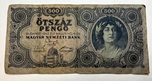 1945 Hungary 500 Five Hundred Pengo, Hungarian National Bank, Vintage banknote - Picture 1 of 2