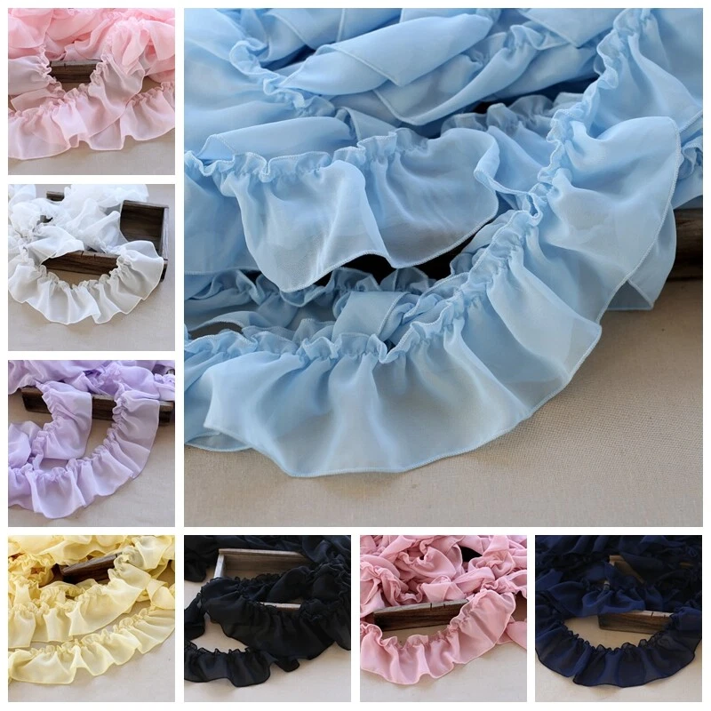 Chiffon Frill Ruffles Edging Trimming Lace Dress Curtain Craft Sewing 5M - Image 1 of 4