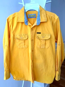 Boy Button-Up Yellow Corduroy Shirt, size 10, length 22", pit-to-pit 17" - Picture 1 of 2
