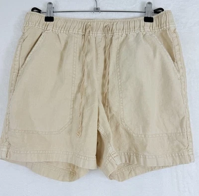 Bermuda Eddie Bauer pequena feminina algodão cânhamo puxar bege cru 5” - Imagem 1 de 4