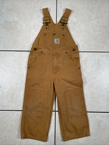 Carhartt Toddler Size 4 Canvas Double Knee Bib Overalls Tan Kids Workwear - Picture 1 of 12