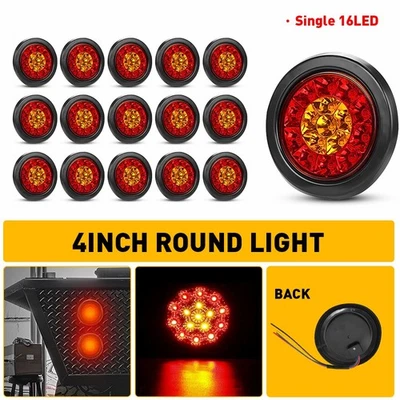 16x红色/琥珀色圆形4英寸16LED卡车拖车制动停止转向信号尾灯 — 第 1/4 张图片