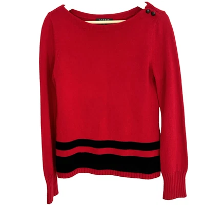 Suéter Ralph Lauren Talla Mediana Rojo Negro Rayas Algodón Tejido Preppy Náutico Foto 1 de 4