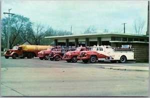 c1960s ADAMS, Wisconsin Postcard "Adams Volunteer Fire Dept." Engines & Station - Picture 1 of 2