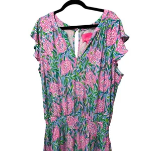 Vestido Lilly Pulitzer Estampado Piña Manga Volantes Rosa Azul Verde XXL - Imagen 1 de 5