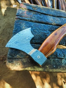 Premium handcrafted Damascus Steel Axe With Rosewood Handle And Leather Sheath - Picture 1 of 4