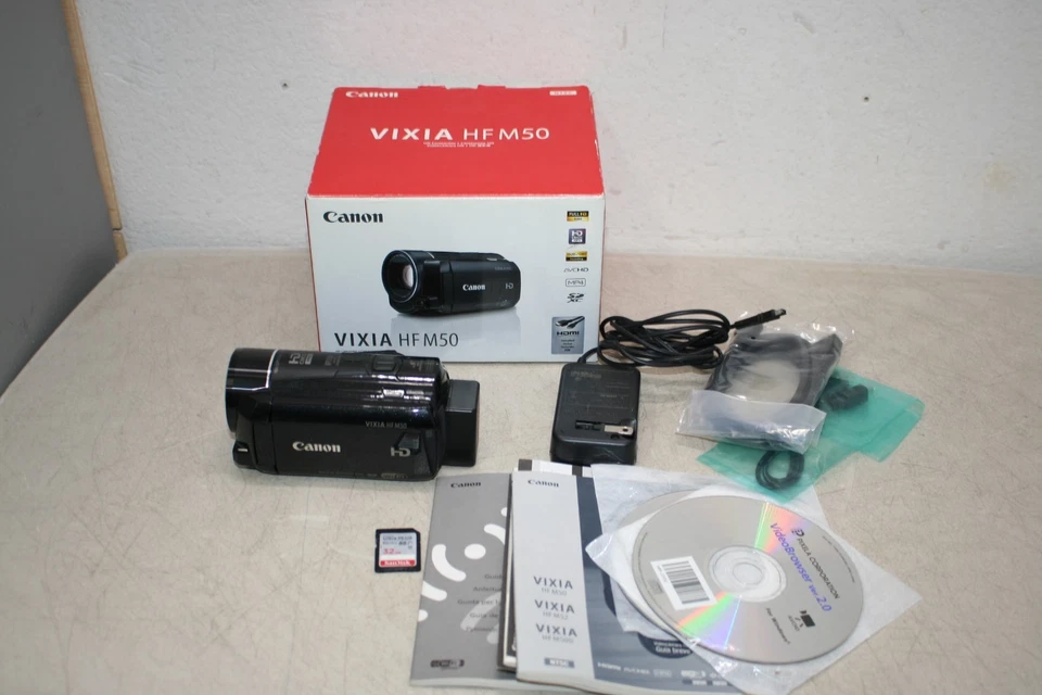 Videocámara flash AVCHD Canon VIXIA HF M50 Full HD 1080p 8 GB con tarjeta SD de 32 GB probada Foto 1 de 4