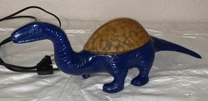 Vintage Blue Dinosaur Lamp Glass Shell Cast Metal Nightlight READ - Picture 1 of 16
