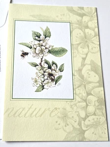 Vintage Grußkarte Marjolein Bastin Blanko Hummel weiße Blumen auf Ast - Bild 1 von 3