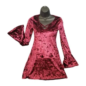 Vestido Hollister Terciopelo Aplastado XS Manga Campana Cachicho Grunge Oscuro Romántico - Imagen 1 de 7