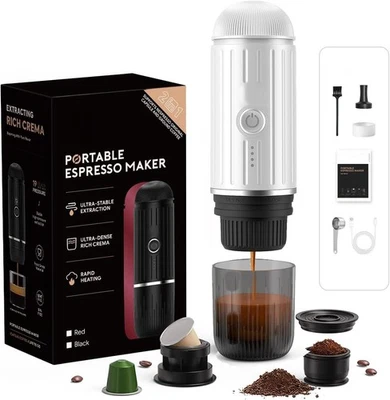 Tragbare 12V Espressokocher Reise Kaffeemaschine 19Bar selbstwärmend weiße Farbe - Bild 1 von 4