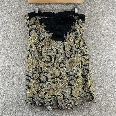Mud Pie Women's Dress Size Medium Black Yellow Floral Strapless Ruffle Linen - Image 1 of 4