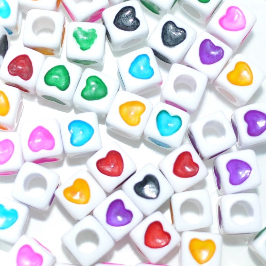 pangaeawalker wholesale AAA quality white cube of 6, 7 mm colourful heart beads - Image 1 of 1