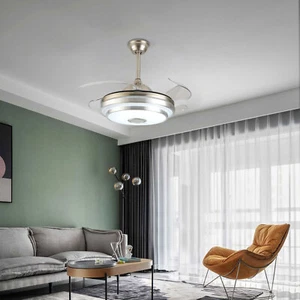 42" Invisible Ceiling Fan Light 7 Color LED Bluetooth Player 3 Speed Timing w/RC - Picture 1 of 13
