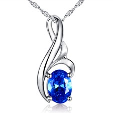 Mabella Sterling Silver Birthstone Necklace Simulated Blue Sapphire Pendant Chr
