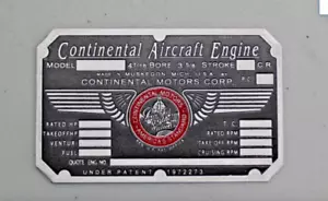 C85, Continental Motors Engine Data Plate, Aeronca, Piper Cub, Cessna 140 #1 - Picture 1 of 1